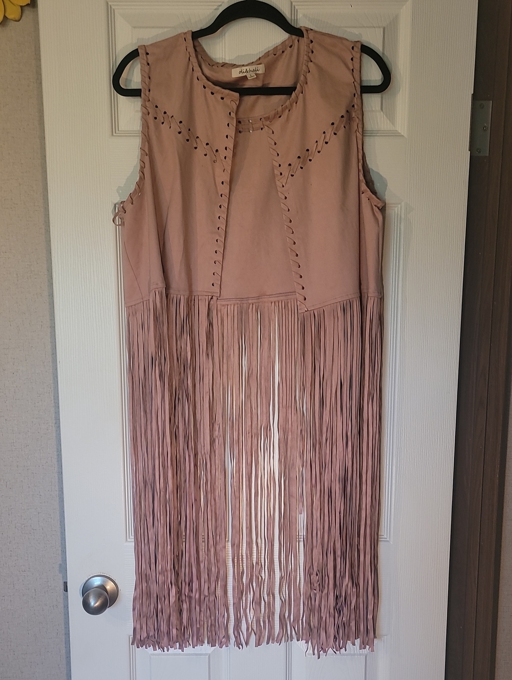 Oli & Hali Sleeveless Fringe Faux Suede Vest - Blush Pink